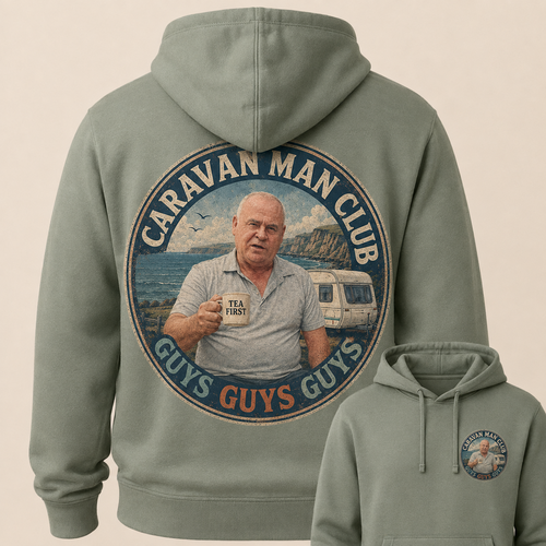 Nigel The Caravan Man Caravan Man Club sage hoodie Guys Guys Guys mockup